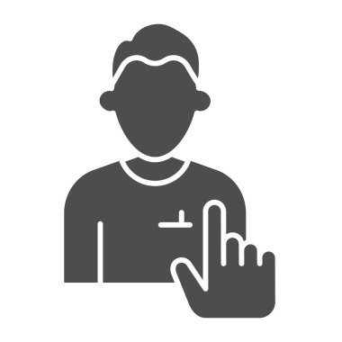 İnsan Kaynakları 'nın seçtiği simge. İnsan ve el işaretçisi, insan seçim sembolü, beyaz arkaplanda kabartma şekli. Mobil konsept ya da web tasarımı için takım çalışması işareti. Vektör grafikleri.