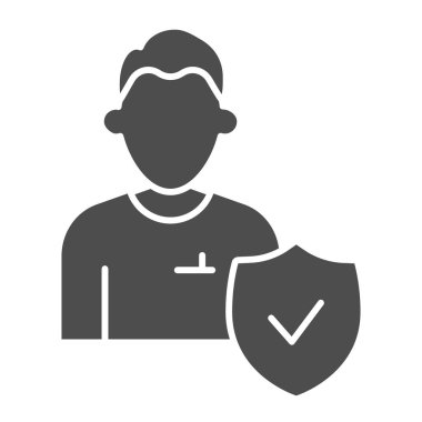 Kiralık çalışan ya da aday sağlam bir ikon. Onaylanmış kişi ve onaylanmış amblem sembolü, beyaz arkaplanda glifli resim. Mobil konsept için takım çalışması işareti, web tasarımı. Vektör grafikleri.