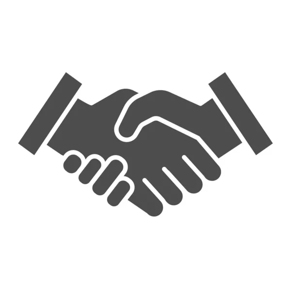 Mans handshake solid icon. Business shake, deal agreement symbol, glyph style pictogram on white background. Teamwork or teambuilding sign for mobile concept or web design. Vector graphics. — Stock Vector