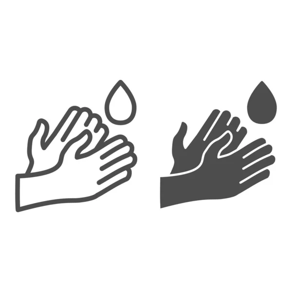 Hand washing line and solid icon. Hygiene protection outline style pictogram on white background. Wash disinfect sanitize prevention against virus for mobile concept and web design. Vector graphics. — Stock Vector