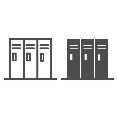 Spor dolapları hattı ve sağlam bir ikon. Beyazlara izole edilmiş spor salonu ya da stadyum illüstrasyonu için dolap. Üç bölüm güvenli tasarım, web ve uygulama için tasarlanmış. Eps 10.