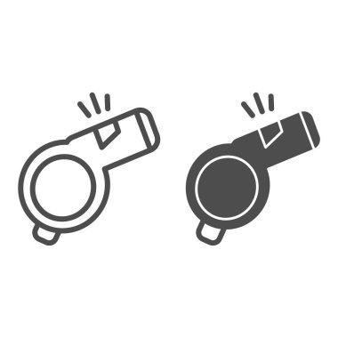 Islık hattı ve sağlam bir simge. Spor hakemi ıslık çizimi beyaza izole edildi. Spor üfleyici tasarımı, web ve uygulama için tasarlanmış. Eps 10.