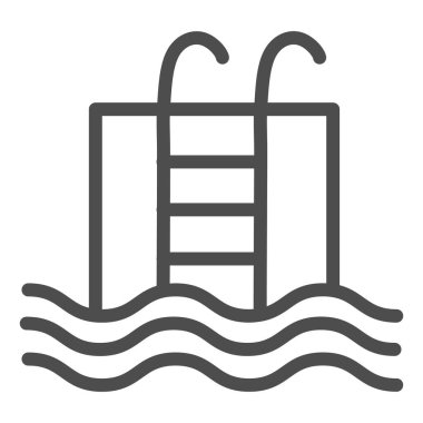 Havuz çizgisi simgesi. Beyaza izole edilmiş merdiven çizimi olan su dolu bir leğen. Yüzme havuzu tasarımı, web ve uygulama için tasarlanmış. Eps 10.