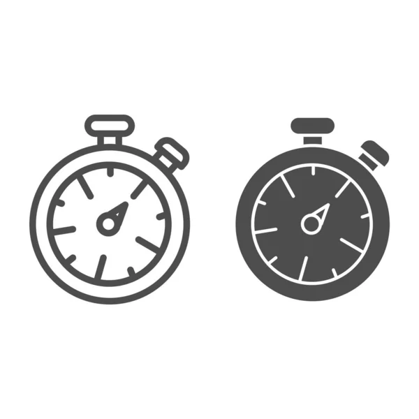 Ligne chronomètre et icône solide. Illustration de minuterie isolée sur blanc. Sport montre chronomètre design de style contour, conçu pour le web et l'application. Eps 10 . — Image vectorielle