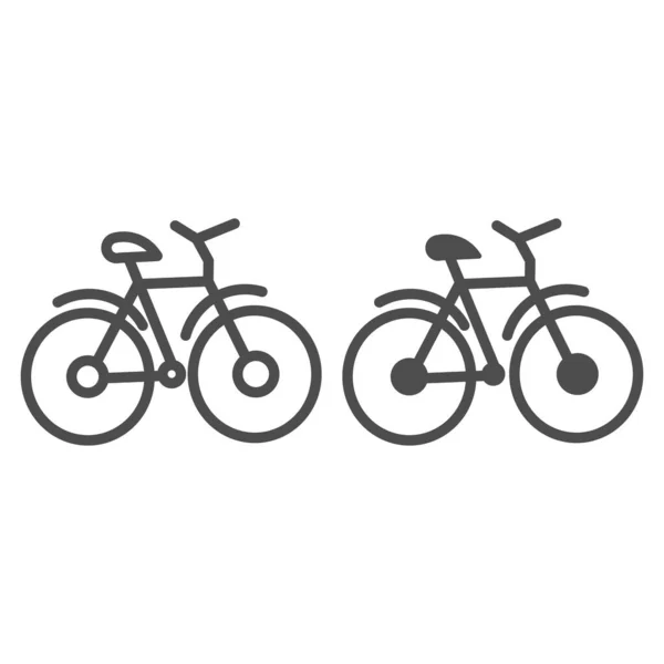 Linia de biciclete și pictograma solidă. Ilustrație sport biciclete izolate pe alb. Simbolul bicicletei schițează designul stilului, conceput pentru web și aplicație. Eps 10 . — Vector de stoc