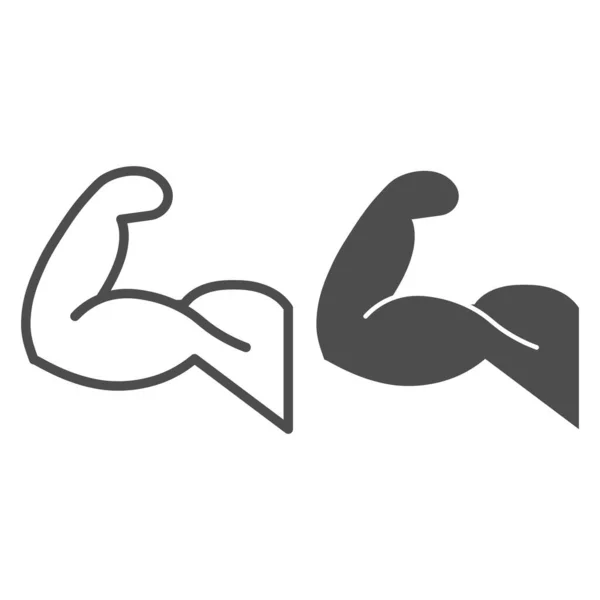Linea del braccio e icona solida. Illustrazione bicipiti muscolari sportivi isolati su bianco. Braccio forte Simbolo design stile contorno, progettato per il web e app. Eps 10 . — Vettoriale Stock
