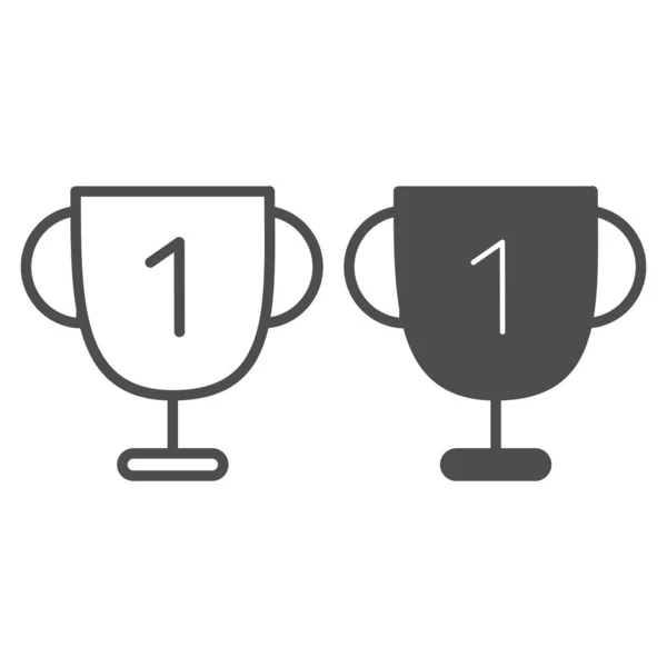 Winnaar Cup lijn en solide pictogram. Sport cup met nummer een illustratie geïsoleerd op wit. Trophy cup nummer 1 outline style design, ontworpen voor web en app. Eps 10. — Stockvector