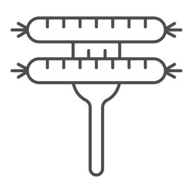 Sosisler ince çizgi ikonu. Beyaz üzerine izole edilmiş iki sosis. İki kızarmış sosis tasarımı, web ve uygulama için tasarlanmış. Eps 10.