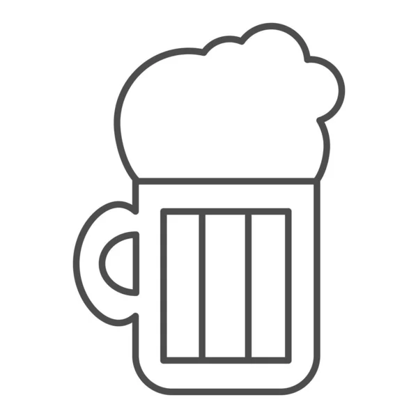 Beer thin line icon. Beer mug illustration isolated on white. Alcohol pint glass with froth outline style design, designed for web and app. Eps 10. — Stock Vector