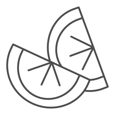 Portakal dilimleri ince çizgi ikonu. Beyaza izole edilmiş iki narenciye dilimi. Lezzetli yarı limon tasarımı, web ve uygulama için tasarlanmış. Eps 10.