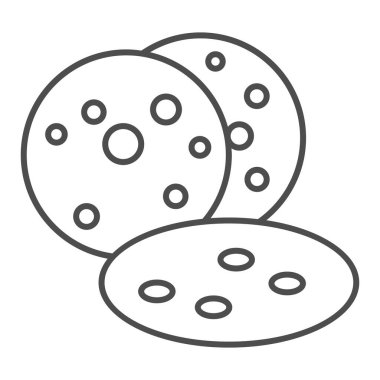 Kurabiyeler ince çizgi ikonu. Beyaz üzerine izole edilmiş tatlı fırını bisküvileri. Tatlı çikolatalı pasta tasarımı, web ve uygulama için tasarlanmış. Eps 10.
