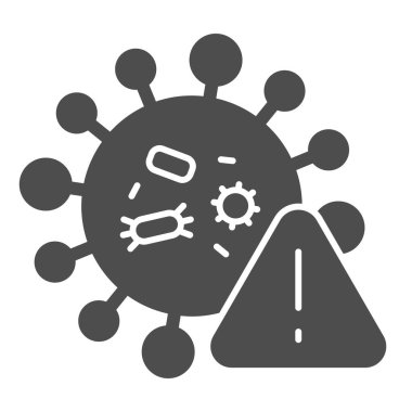 Dikkat viral bakteri katı ikonu. Beyaz arka planda covid-19 uyarı işareti saptandı. Gezici konsept ve web tasarımı için 2019 ncov salgını. Vektör grafikleri.