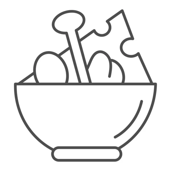 Icône de ligne mince salade. Illustration en assiette de salade isolée sur blanc. Bol complet avec design de style de contour de repas, conçu pour le web et l'application. Eps 10 . — Image vectorielle