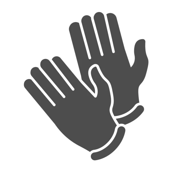 一次性医用橡胶手套实心图标.白色背景上的一副手套色彩斑斓的象形文字。用于移动概念和网页设计的Coronavirus保护标志。矢量图形. — 图库矢量图片