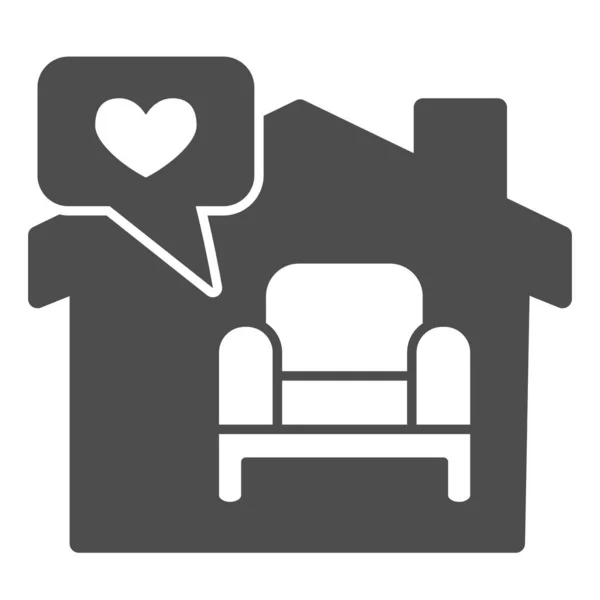 呆在家里，好吗？房子与扶手椅和心脏泡状象形文字白色背景。在流行期间呆在家里进行移动概念和网页设计。矢量图形. — 图库矢量图片