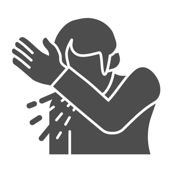 Husten regiert solide Ikone. Der Mensch niest oder hustet mit seinem Handglyphen-Piktogramm auf weißem Hintergrund. Sputum corona virus spread for mobile concept and web design. Vektorgrafik. — Stockvektor