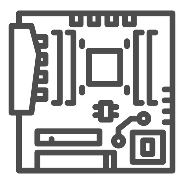 Icono de línea de placa base moderna. Placa de circuito principal con símbolo de componentes de hardware, pictograma de estilo de contorno sobre fondo blanco. Signo de ordenador para concepto móvil, diseño web. Gráficos vectoriales . — Vector de stock