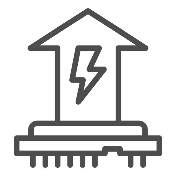 CPU stroomverbruik lijn pictogram. Microchip en pijl omhoog met energiesymbool, omtrek stijl pictogram op witte achtergrond. Benchmarking teken voor mobiel concept en web design. vectorgrafieken. — Stockvector