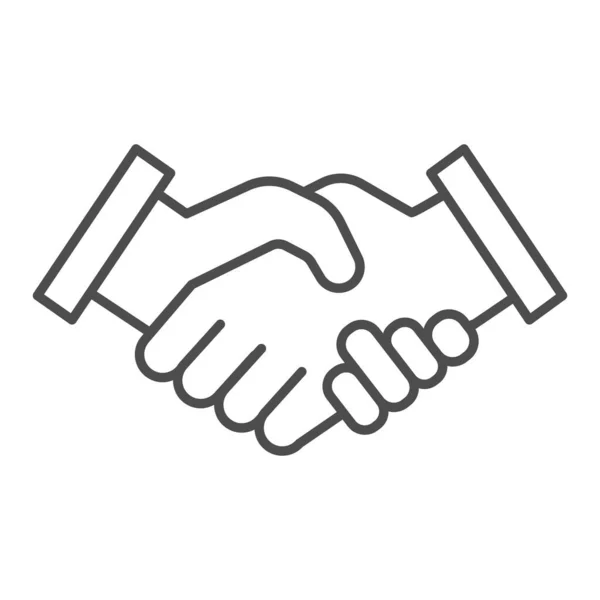 Mans handslag tunn linje ikon. Business shake, deal avtal symbol, skissera stil piktogram på vit bakgrund. Teamwork eller teambuilding tecken för mobila koncept eller webbdesign. Vektorgrafik. — Stock vektor
