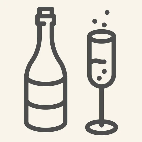 Icône Champagne et ligne de verre. pictogramme de style de contour de célébration du Nouvel An sur fond blanc. Vin mousseux et verre avec bulles pour concept mobile et web design. Graphiques vectoriels . — Image vectorielle