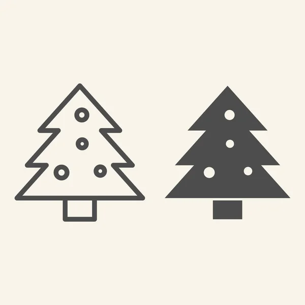 Noel ağacı çizgisi ve sağlam bir ikon. Beyaz arka planda dekore edilmiş tatil Firtree taslak resim çizimi. Mobil konsept ve web tasarımı için yeni yıl işaretleri. Vektör grafikleri. — Stok Vektör