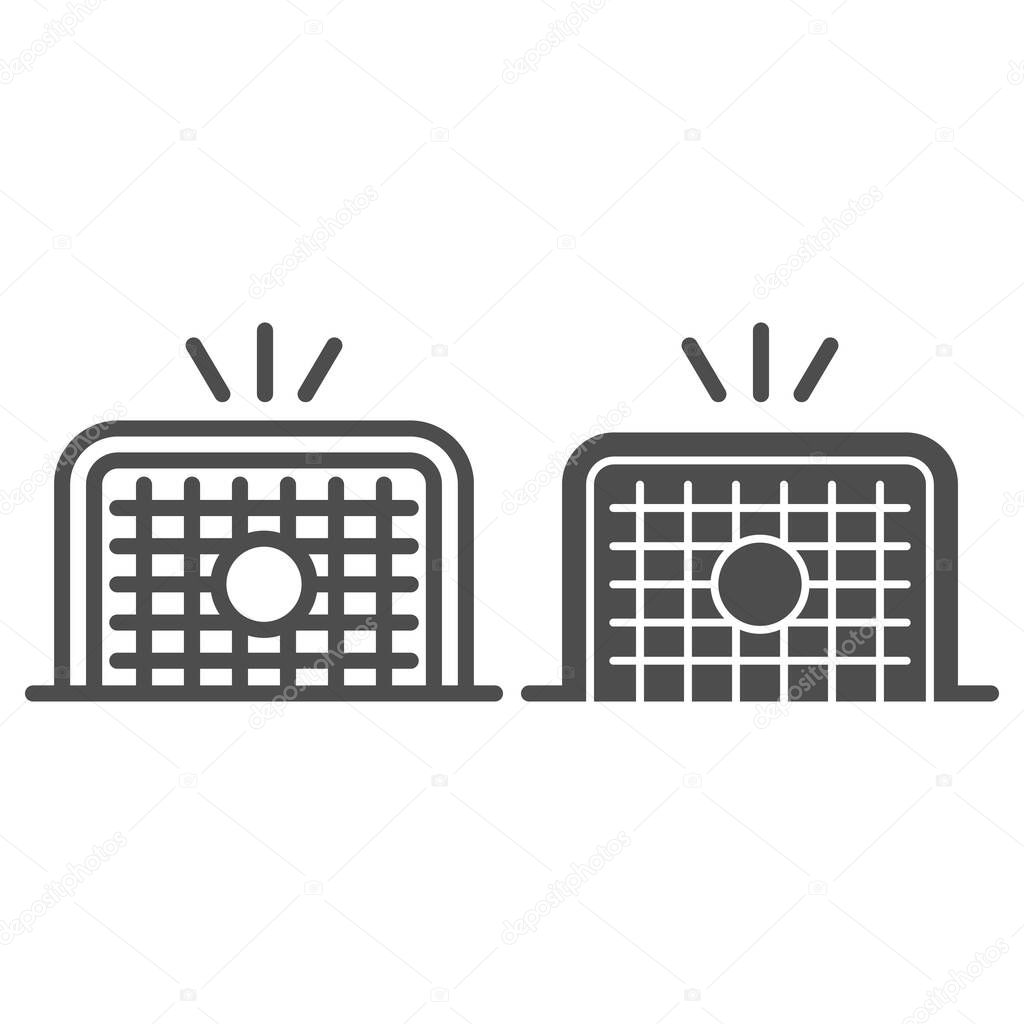 Goal line and solid icon. Soccer goal, kicked soccer ball in gate symbol, outline style pictogram on white background. Sport sign for mobile concept and web design. Vector graphics