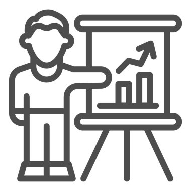 Sunum satırı simgesi. Tabela sembolünde adam resmi, beyaz arkaplanda da taslak tarzı resim. Mobil konsept ve web tasarımı için eğitim ya da eğitim işareti. Vektör grafikleri