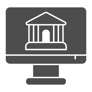 Ekran üzerindeki banka hesabı simgesi. Bina, bankacılık sembolü, beyaz arkaplanda glyph tarzı resim. Mobil konsept ve web tasarımı için para transferi işareti. Vektör grafikleri