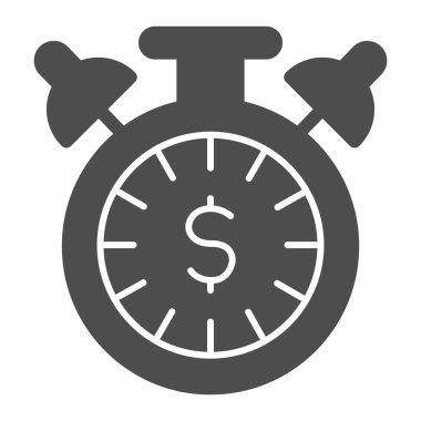 Dolar simgesi olan çalar saat. Vakit nakittir, sikke geri sayım saati sembolü, beyaz arka planda kabartma şekilli resim. Mobil konsept ve web tasarımı için iş tabelası. Vektör grafikleri