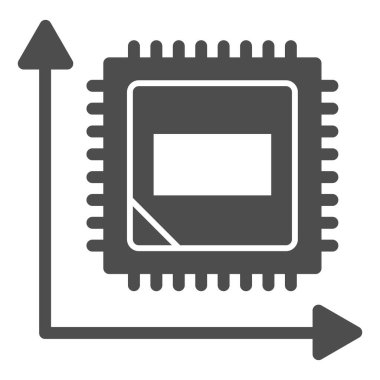 Grafik simgesinde mikroçip. Koordinat sistemi sembolündeki bilgisayar çipi, beyaz arkaplanda glifli resim. Mobil konsept ve web tasarımı kriterleri. Vektör grafikleri