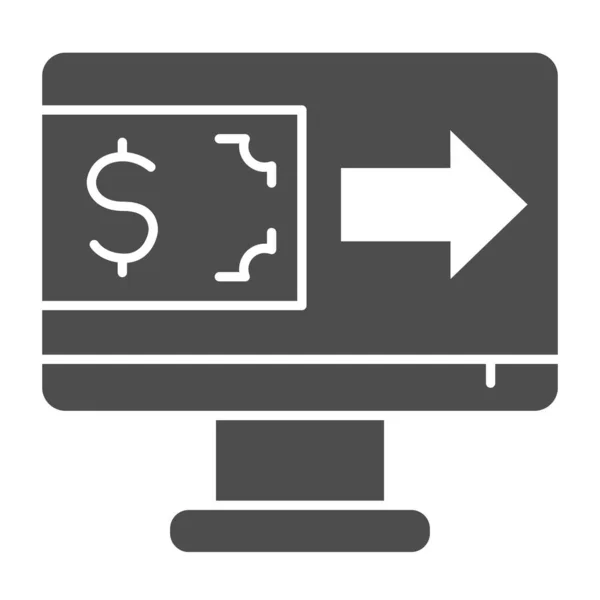 Moniteur Avec Billet Dollar Flèche Icône Solide Symbole Transaction Informatique — Image vectorielle