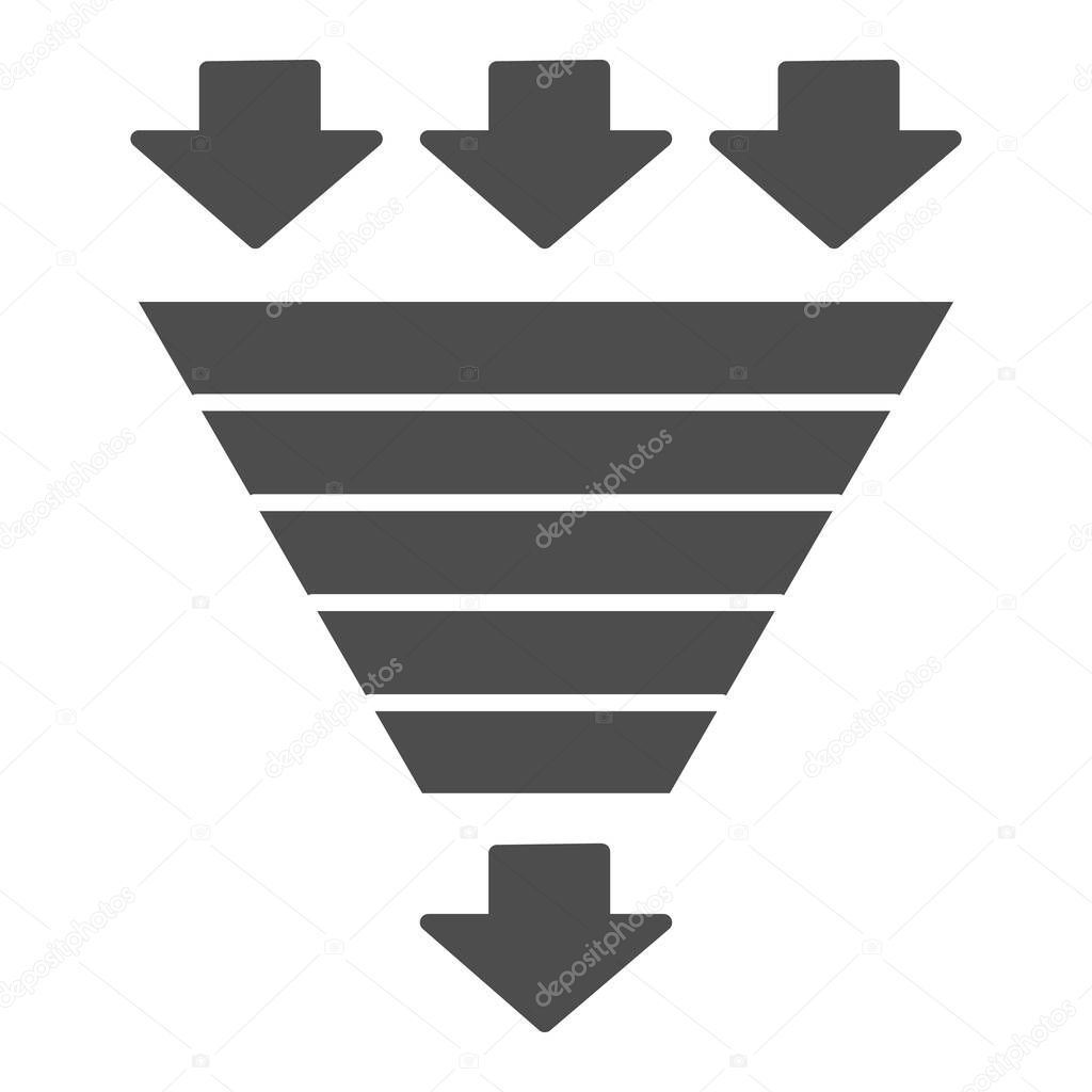 Bottleneck chart solid icon. Consumption pyramid, funnel diagram symbol, glyph style pictogram on white background. Benchmarking sign for mobile concept and web design. Vector graphics