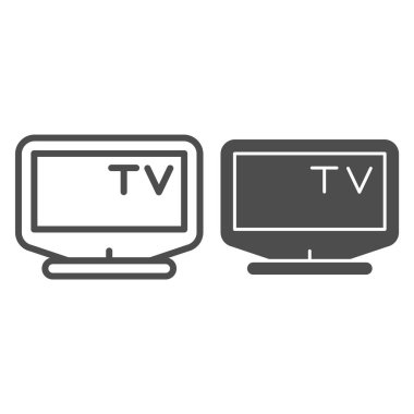 Plazma TV monitör hattı ve simge simgesi. Televizyon elektronik cihaz sembolü, beyaz arka planda ana hatlı resim. Mobil konsept ve web tasarımı için ev aletleri imzası. Vektör grafikleri