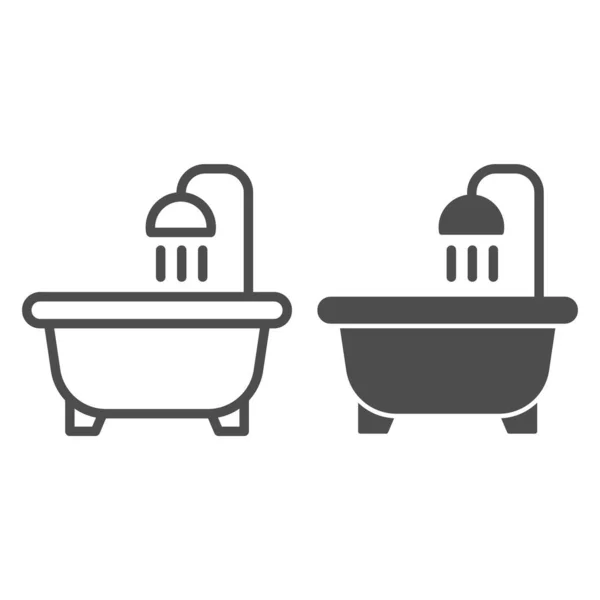 Badezimmerlinie Und Glyphen Symbol Badewanne Mit Dusche Männliches Und Weibliches — Stockvektor