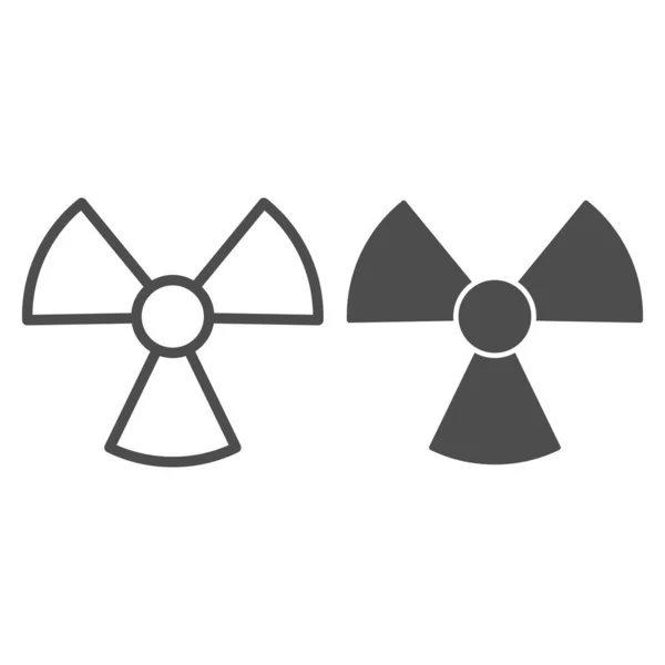 Radyasyon hattı ve katı bir ikon. Toksik ya da nükleer, tehlike enerji sembolü, beyaz arka planda ana hatlı resim. Mobil konsept ve web tasarımı için askeri işaret. Vektör grafikleri. — Stok Vektör