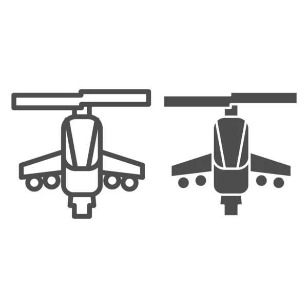 Savaş helikopteri hattı ve sağlam bir ikon. Saldırı silahı, ordu hava aracı sembolü, beyaz arka planda ana hatlı resim. Mobil konsept ve web tasarımı için askeri ya da savaş işareti. Vektör grafikleri. — Stok Vektör