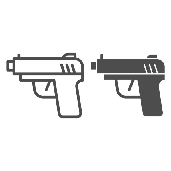 Pistol line and solid icon. Firearm or handgun weapon, gangster gun symbol, outline style pictogram on white background. Military or warface sign for mobile concept and web design. Vector graphics. — Stock Vector