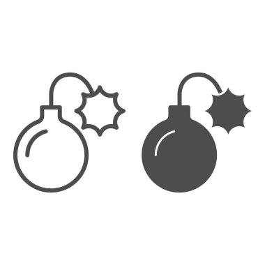 Fitil hattı ve sağlam bir ikonu olan yuvarlak bir bomba. Hafif fünyeli dinamit, el bombası sembolü, beyaz arka planda ana hatlı resim. Mobil konsept ya da web tasarımı için askeri işaret. Vektör grafikleri