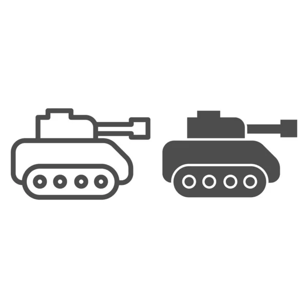 Army tank line and solid icon. Combat fighting and war vehicle symbol, outline style pictogram on white background. Military sign for mobile concept and web design. Vector graphics. — Stock Vector