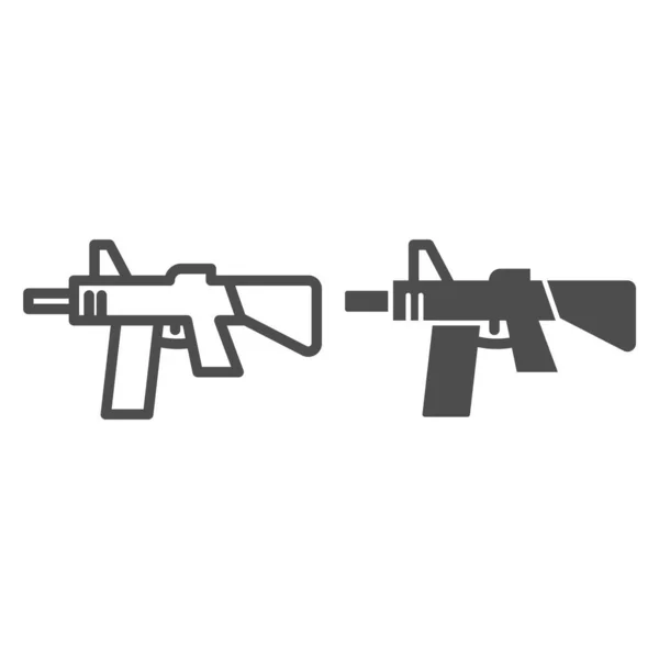 マシンガンラインとソリッドアイコン アサルトライフル 軍の武器のシンボル 白い背景にアウトラインスタイルのピクトグラム モバイルコンセプトとウェブデザインのための軍事または戦争記号 ベクトルグラフィックス — ストックベクタ