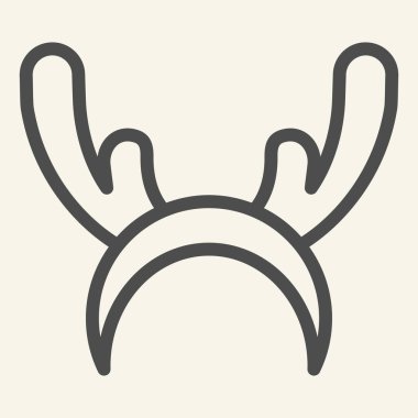 Geyik boynuzu çizgi simgesi. Ren geyiği maskesi beyaz arkaplanda resim çizimi. Mobil konsept ve web tasarımı için komik Noel geyiği boynuzları çemberi. Vektör grafikleri