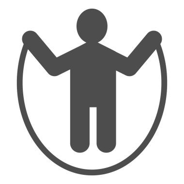 İple atlayan bir adam. Sağlam bir ikon. Beyaza izole edilmiş halat çizimi ile egzersiz yapmak. Web ve uygulama için tasarlanmış glyph tasarımı eğitimi atlanıyor. Eps 10