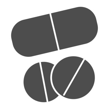 Tabletler sağlam simge. İlaçlar beyaza izole edilmiş. Uyuşturucu ya da hap kabartma tasarımı, web ve uygulama için tasarlanmış. Eps 10