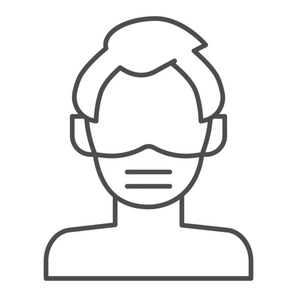 Homme Avec Masque Respirateur Fine Ligne Icône Pictogramme Style Contour — Image vectorielle