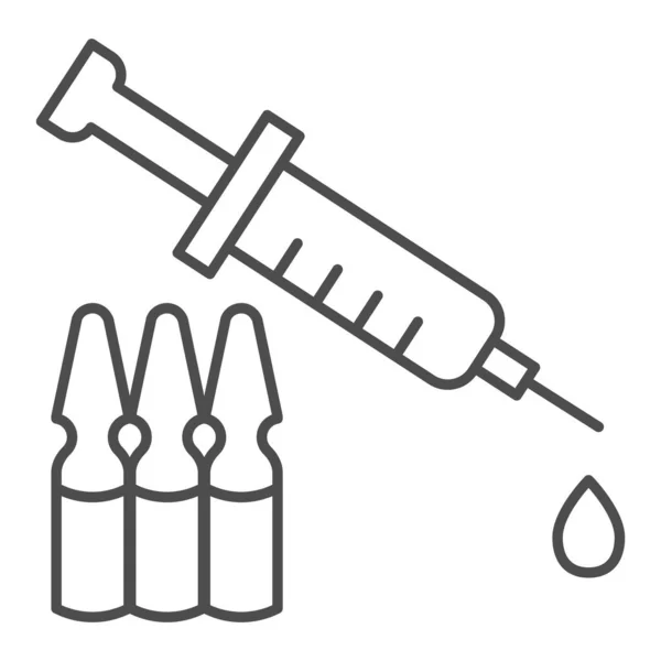 Strzykawka Ampułki Ikona Cienkiej Linii Piktogram Stylu Szczepionkowym Covid Białym — Wektor stockowy