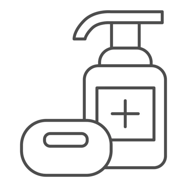 Tekutá Mýdlo Tenká Čára Ikona Hygiena Ochrana Zdraví Obrys Styl — Stockový vektor