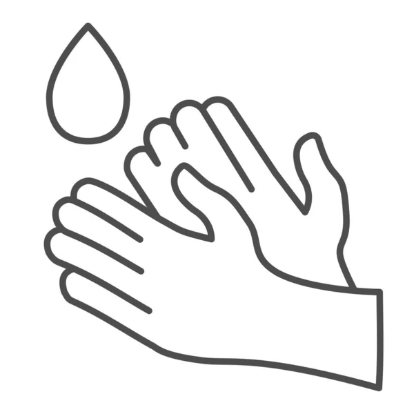 細い線のアイコンを手で洗う 白い背景に衛生保護アウトラインスタイルのピクトグラム 洗浄消毒消毒は モバイルコンセプトやウェブデザインのためのウイルス対策 ベクトルグラフィックス — ストックベクタ