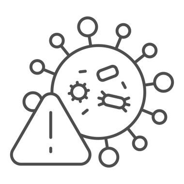 Dikkat viral bakteriler ince çizgi ikonu. Beyaz arka planda covid-19 tehlike anahatlı resim çizimi saptandı. Gezici konsept ve web tasarımı için 2019 ncov salgını. Vektör grafikleri