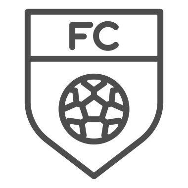 Takım amblem çizgisi simgesi. Futbol ya da futbol kulübü kalkanı, beyaz arka planda ana hatlı resim. Mobil konsept ve web tasarımı için spor tabelası. Vektör grafikleri