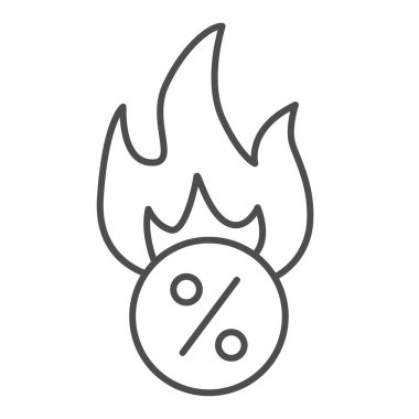 Son dakika indirimi ince çizgi simgesini indiriyor. Yüzdeye ateş, iyi anlaşma sembolü, beyaz arka planda taslak tarzı resim. Mobil konsept ve web tasarımı için iş ya da para işareti. Vektör grafikleri